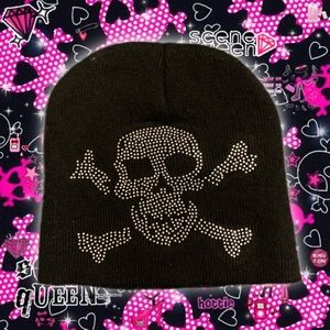 Vintage Y2K scene rhinestone skull beanie